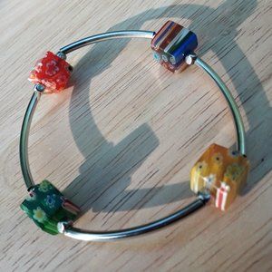 Retro Bracelet Millefiori Beads Silver Multi Color